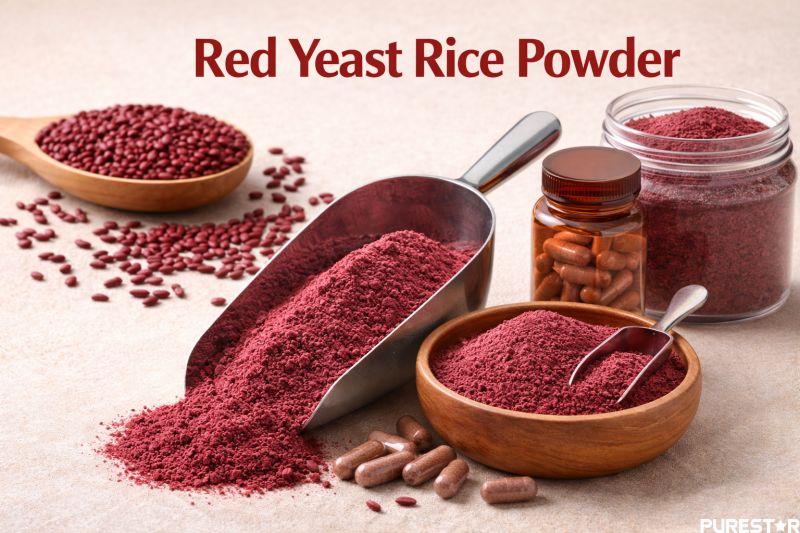 Red Yeast Rice Powder processed into a uniform fine powder suitable for dietary supplement and functional food formulations.