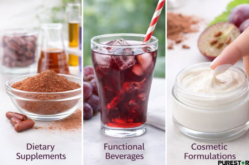Applications of grape seed extract OPC in dietary supplements, functional beverages, and cosmetic formulations as a natural antioxidant ingredient