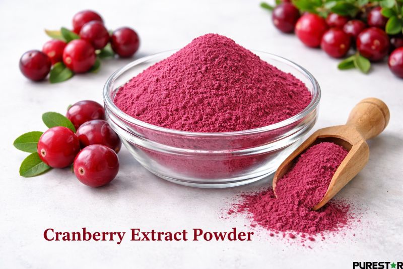 Purple-red cranberry extract powder illustrating the typical appearance of standardized cranberry extract material