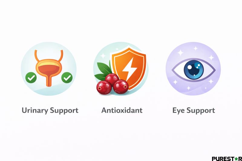 Cranberry extract applications including urinary support positioning, antioxidant properties, and eye support in nutrition formulations
