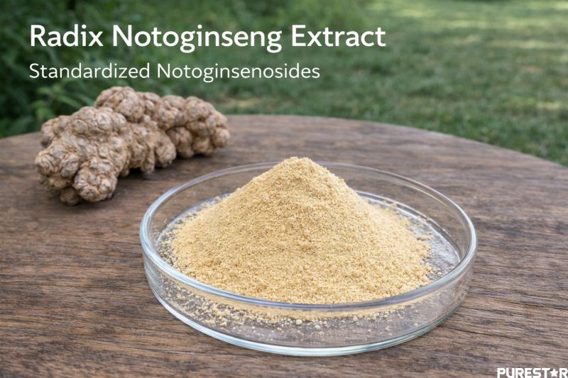 Radix Notoginseng Extract yellow fine powder standardized to high purity Notoginsenosides used for pharmaceutical and nutraceutical manufacturing