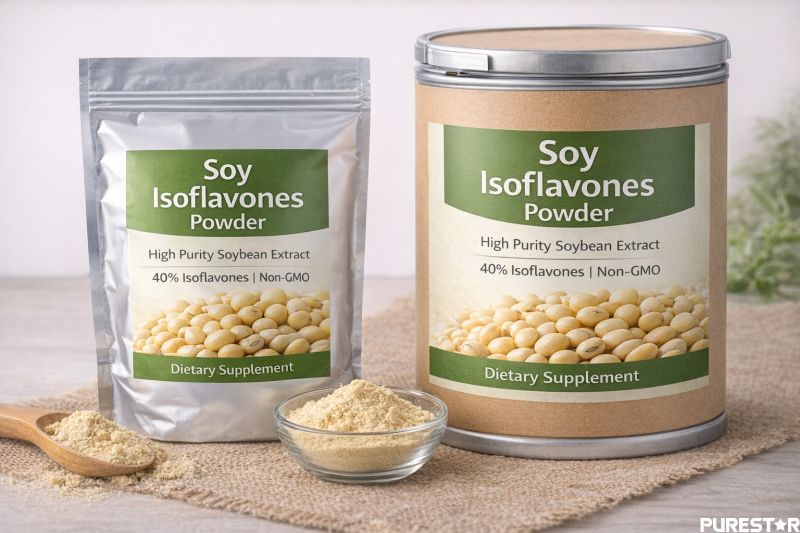 Soy isoflavones powder bulk packaging with aluminum foil bag and fiber drum for soybean extract ingredient supply