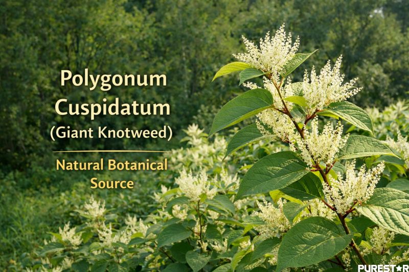 Polygonum cuspidatum plant growing in natural environment, botanical source of giant knotweed extract resveratrol used for nutraceutical and cosmetic ingredients