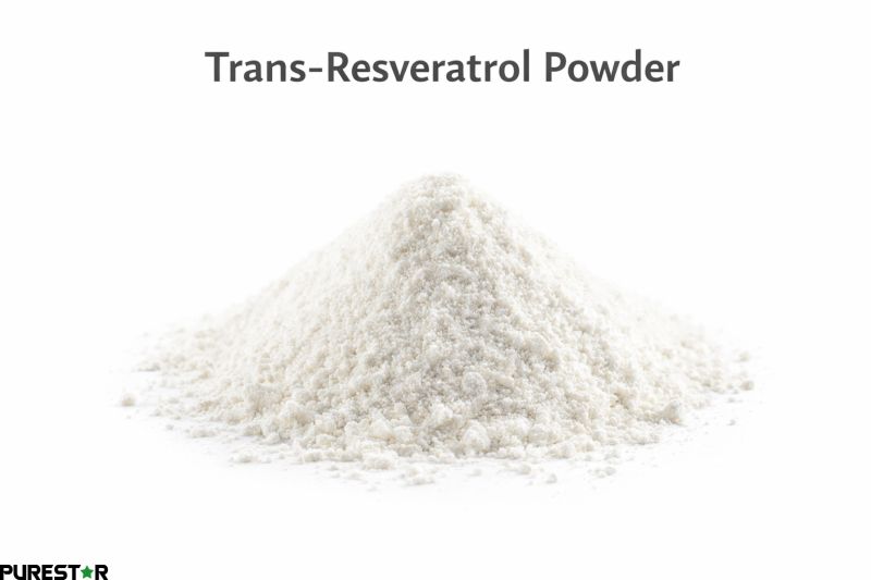 High purity trans-resveratrol powder derived from polygonum cuspidatum giant knotweed extract used in nutraceutical supplements and antioxidant formulations