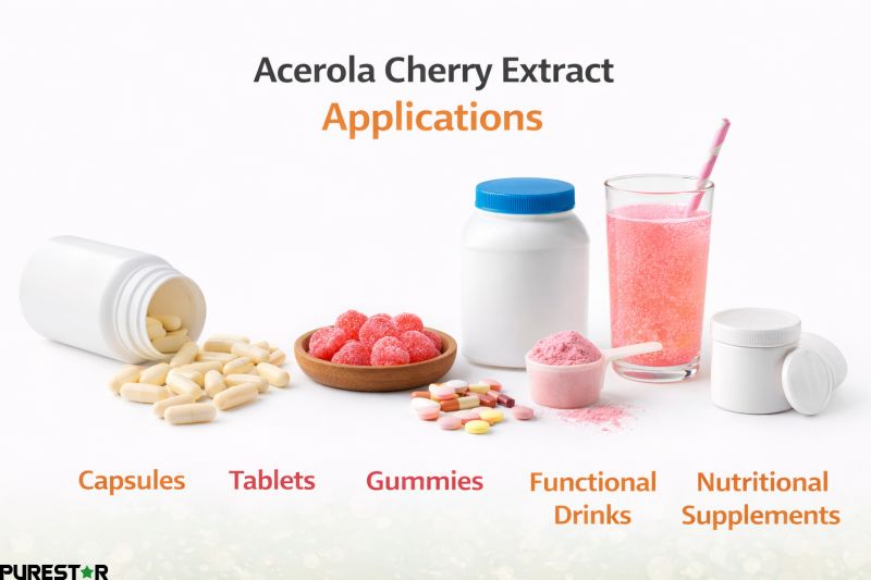 acerola cherry extract applications capsules tablets gummies functional drinks nutritional supplements