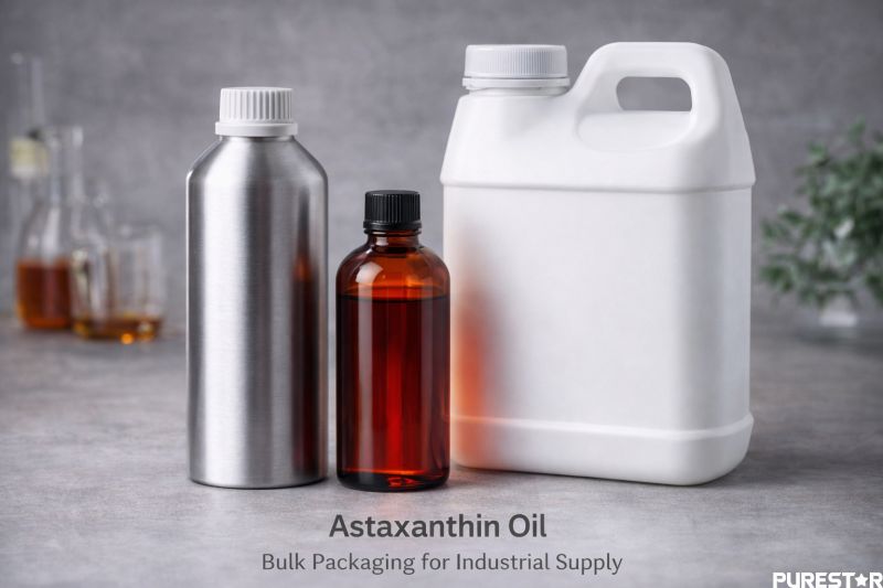 Astaxanthin oil bulk packaging in aluminum bottle amber glass bottle and HDPE container for industrial supply