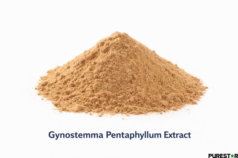 Gynostemma Pentaphyllum Extract powder in light brown fine form showing typical appearance and quality of Gynostemma Pentaphyllum Extract bulk ingredient
