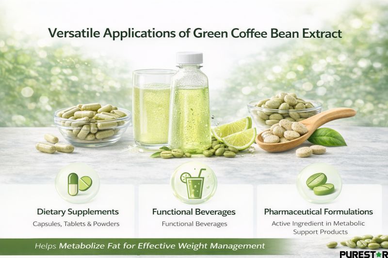Green coffee bean extract applications in dietary supplements functional beverages and pharmaceutical formulations