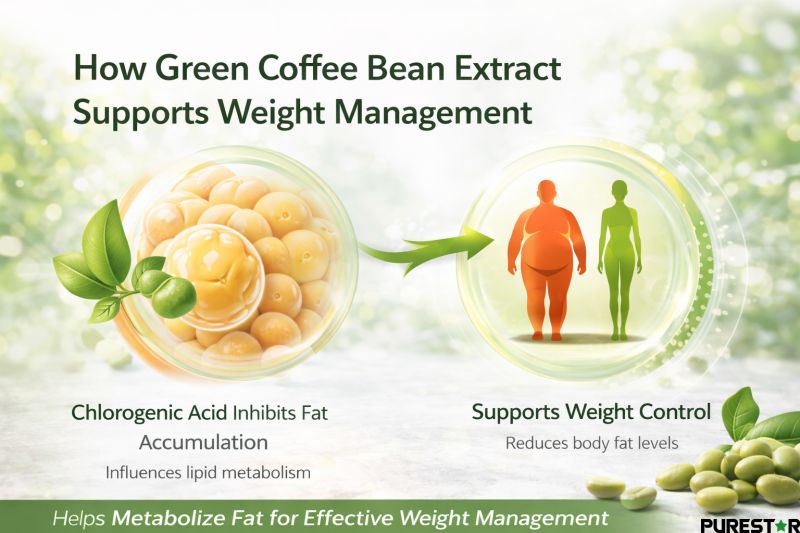 Green coffee bean extract chlorogenic acid weight management mechanism showing fat metabolism and body fat reduction