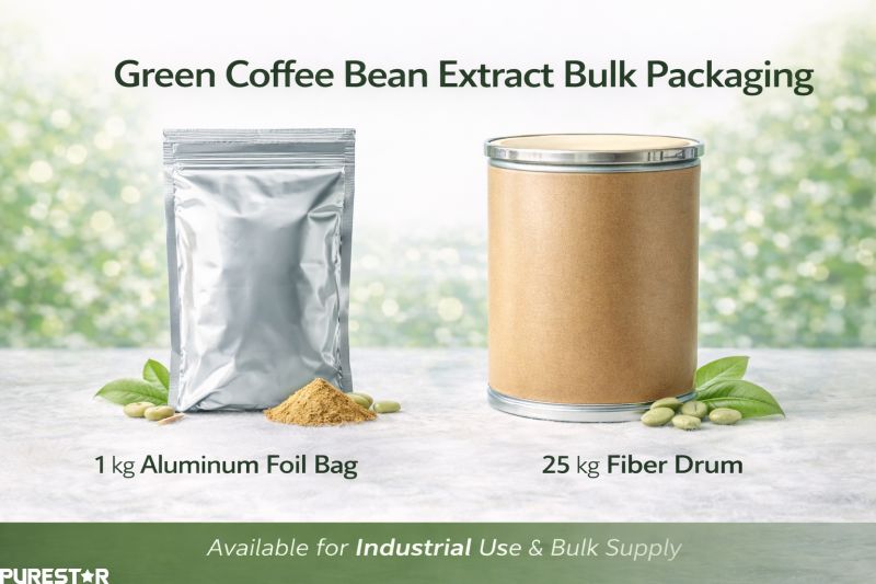 Green coffee bean extract bulk packaging 1kg aluminum foil bag and 25kg fiber drum for wholesale supply