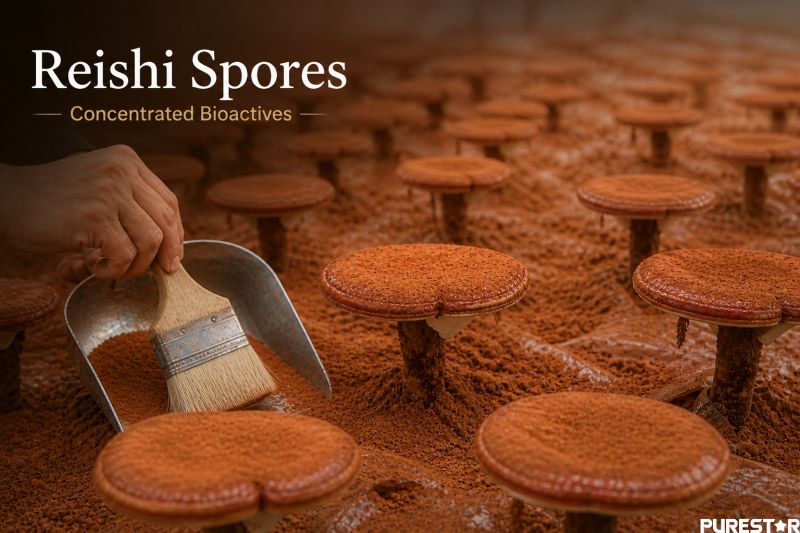 Reishi spores collected from mushroom surface during cultivation process spore powder harvesting
