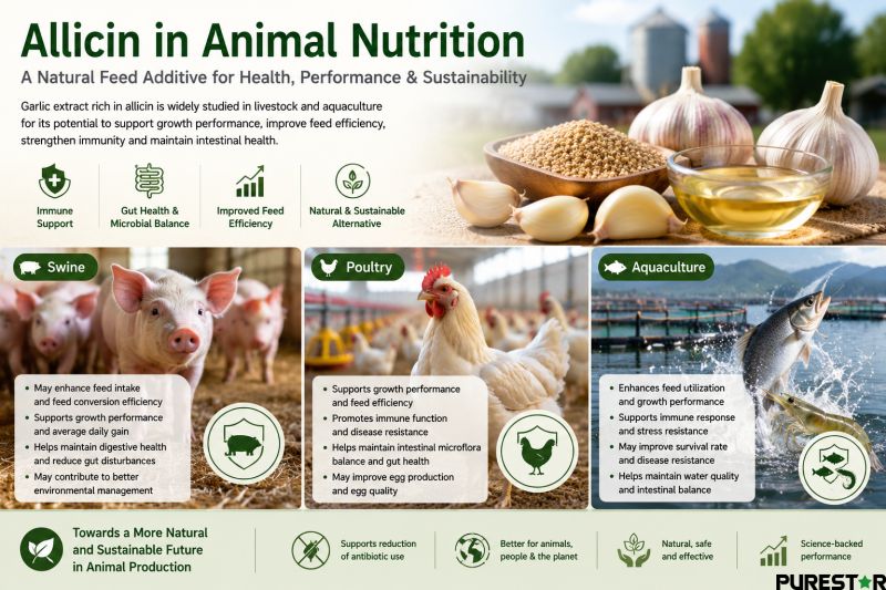 allicin animal nutrition feed additive garlic extract for swine poultry aquaculture natural livestock feed supplement sustainable animal production