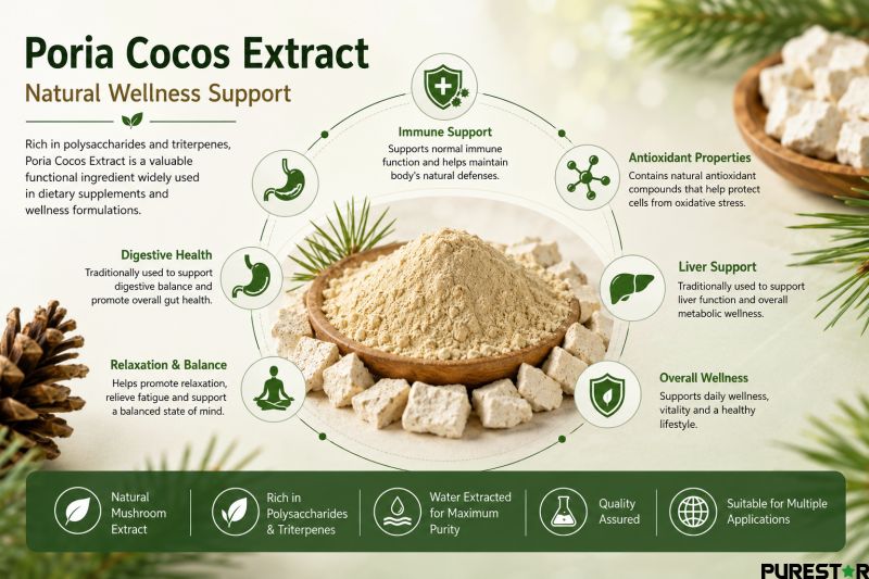 Poria Cocos Extract wellness support benefits for immune health digestive balance and antioxidant applications