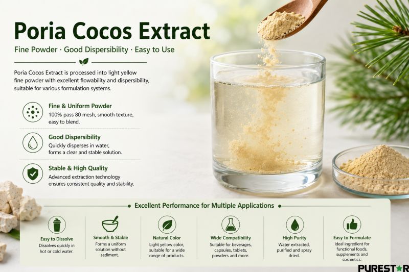 Fine powder Poria Cocos Extract with good dispersibility for beverage and supplement formulations