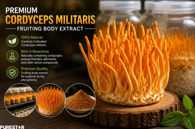Cordyceps militaris fruiting body extract cultivated mushroom source rich in cordycepin and polysaccharides