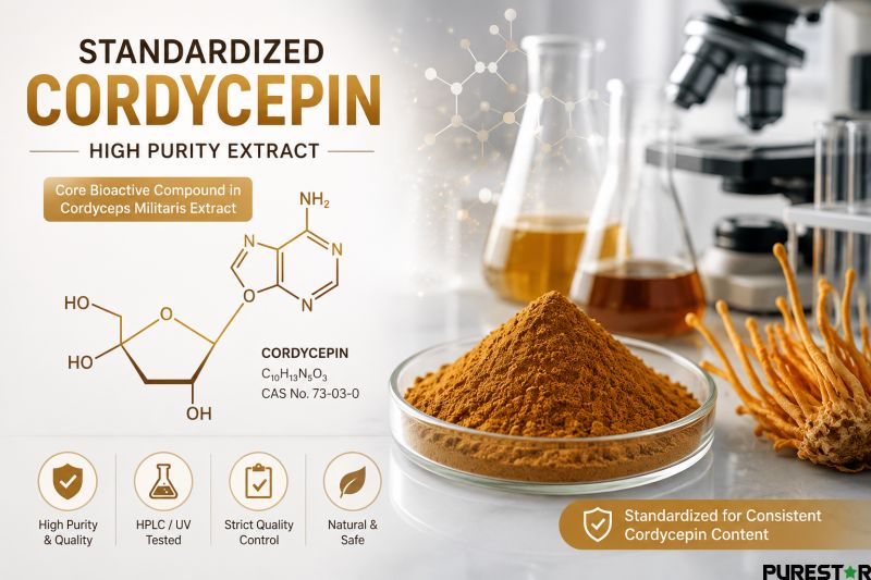 Standardized cordycepin Cordyceps Militaris Extract powder high purity mushroom extract ingredient