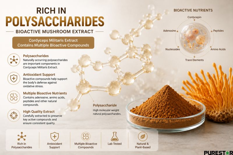 Cordyceps Militaris Extract polysaccharides bioactive compounds antioxidant mushroom extract supplement ingredient
