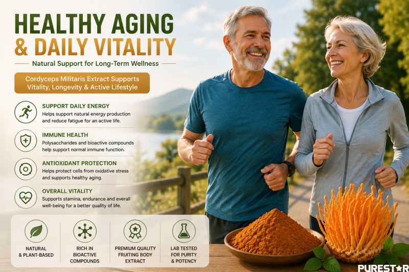 Cordyceps Militaris Extract healthy aging supplement ingredient for vitality wellness and longevity support