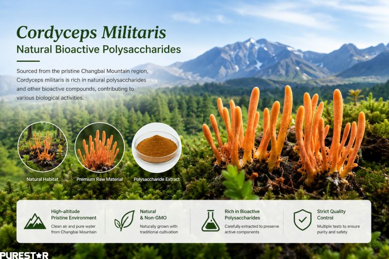 Natural Cordyceps Militaris Polysaccharide powder sourced from premium Cordyceps militaris cultivation