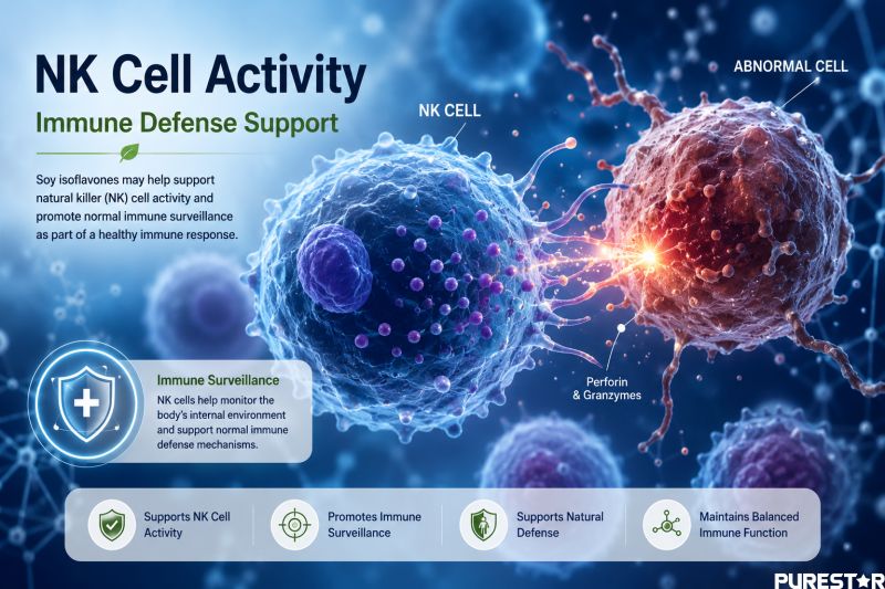 NK cell activity and immune defense mechanism supported by Soy Isoflavones research concept