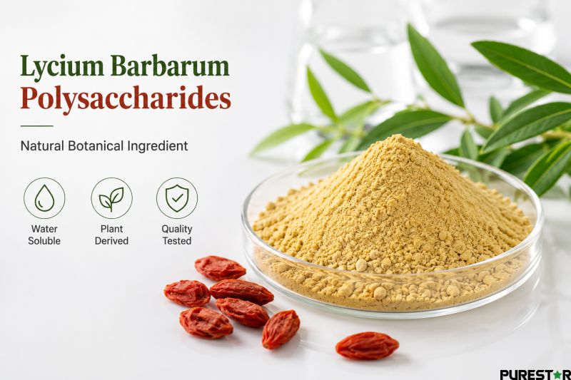 Lycium Barbarum Polysaccharides powder, a water-soluble botanical ingredient extracted from goji berries for nutritional formulations.